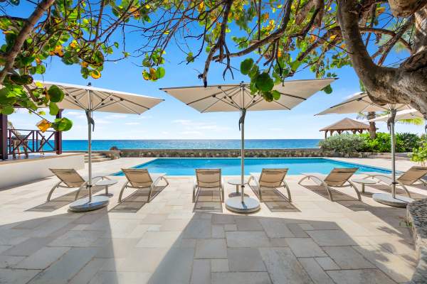 Blue Beach Villa on St. Martin Lounge by the pool with amazing ocean views