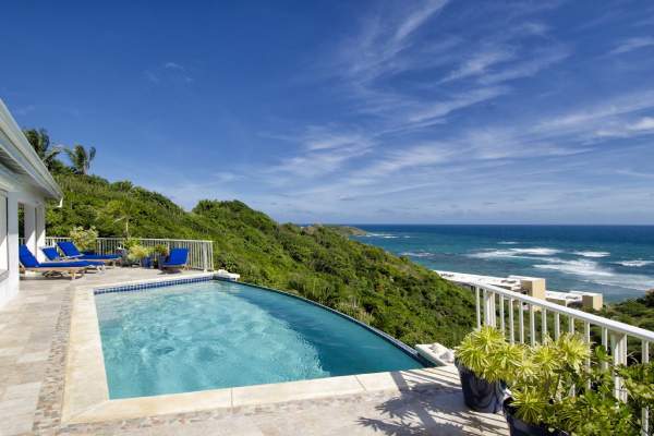 Dawn Beach Villa on St. Martin Beautiful views of the Caribbean form the pool at Dawn Beach Villa