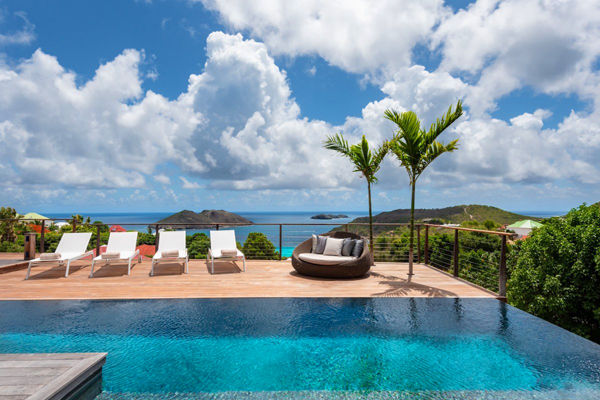 The One Villa sits on the Colombier hillside overlooking the Caribbean